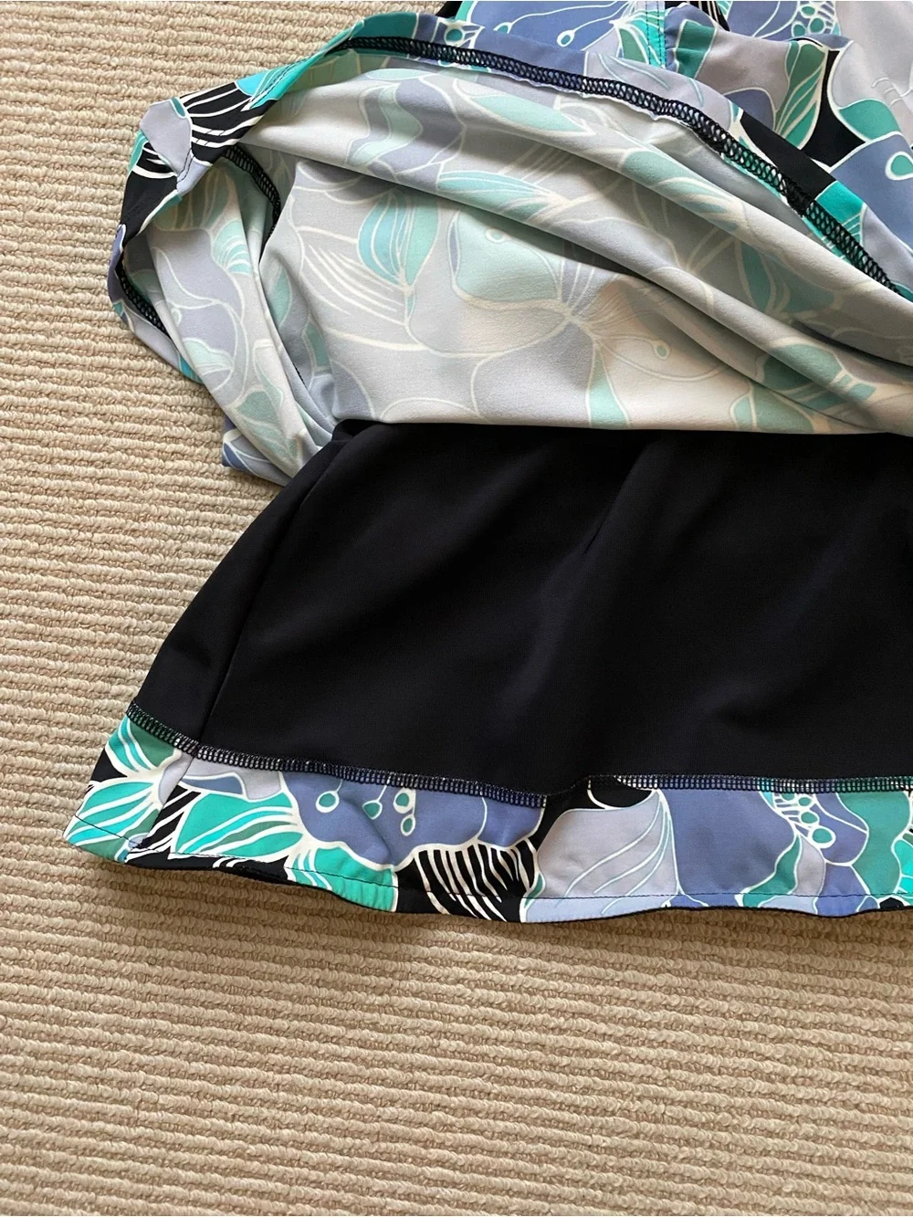 Lands' End Tankini Top Swimsuit Underwire Black Teal Turquoise Size 18W